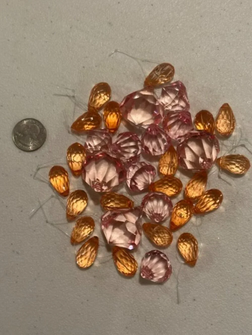 Lot of 33 Pink & Orange Acrylic Faceted Beads Gems Drops - 3 Designs/Sizes